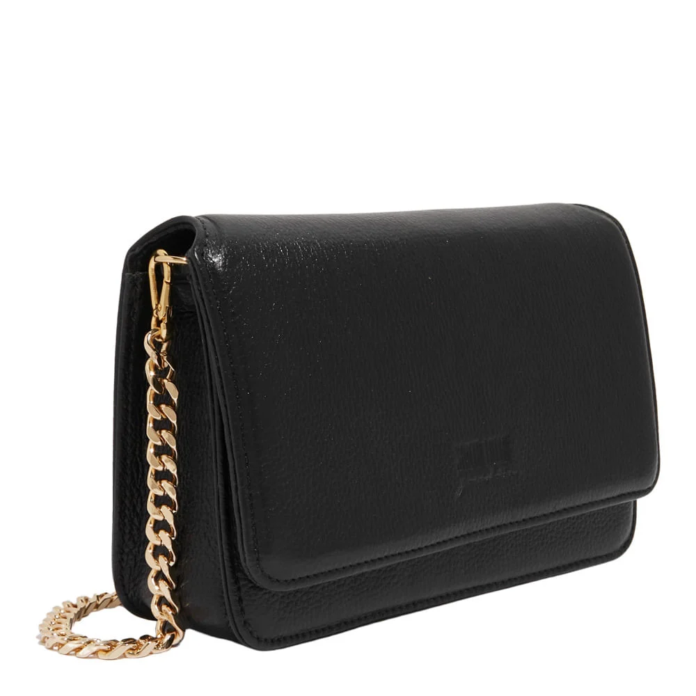 Bolsa Flap Bag Couro Floater Preto Alça Corrente - vista 2 de 3