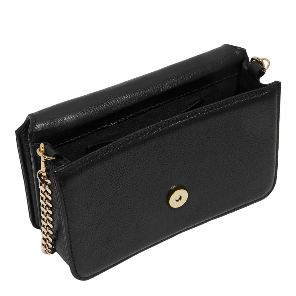 Bolsa Flap Bag Couro Floater Preto Alça Corrente - vista 3 de 3