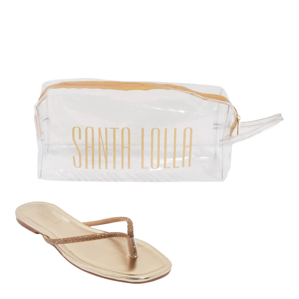 Kit Rasteira Metalizada Dourado E Necessaire Transparente - vista 1 de 5