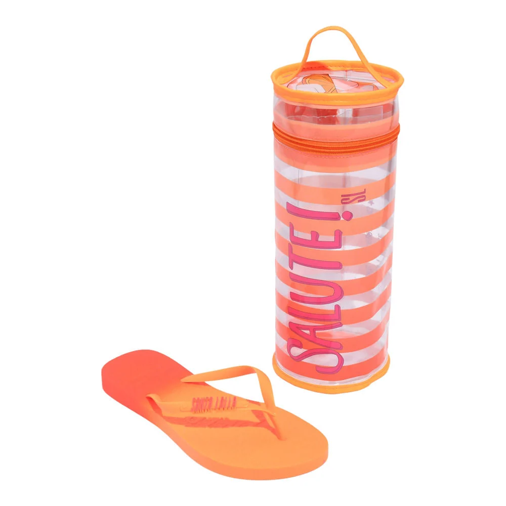 Kit Chinelo Flip Flop Borracha Laranja Neon E Necessaire Estampada. - vista 1 de 6