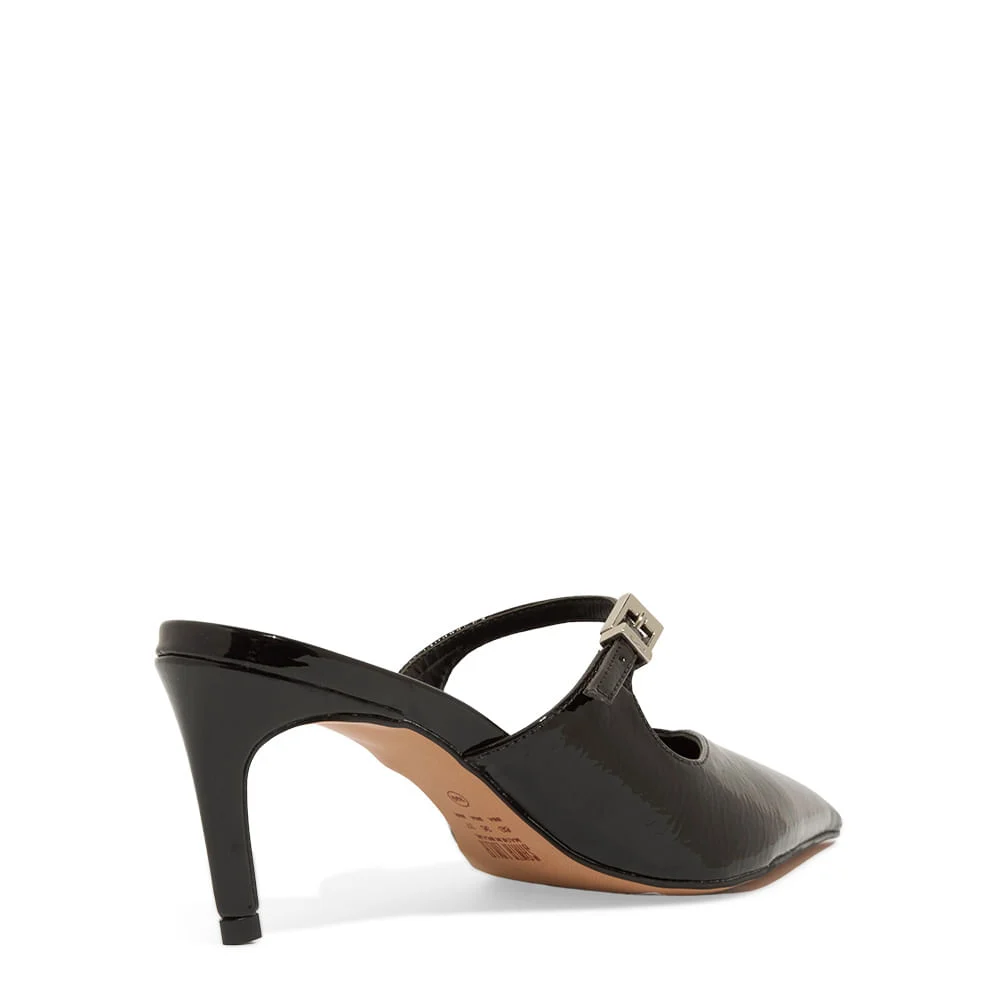 Sapato Mule Scarpin Com Fivela Preto Bico Fino - vista 3 de 3