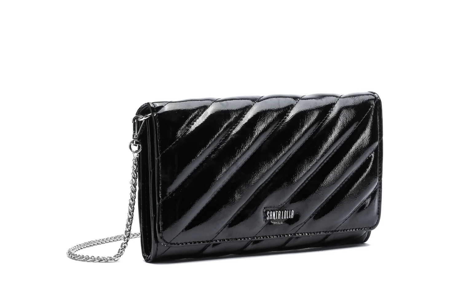 Bolsa Clutch Preta Verniz Glossy Alça Transversal - vista 2 de 3