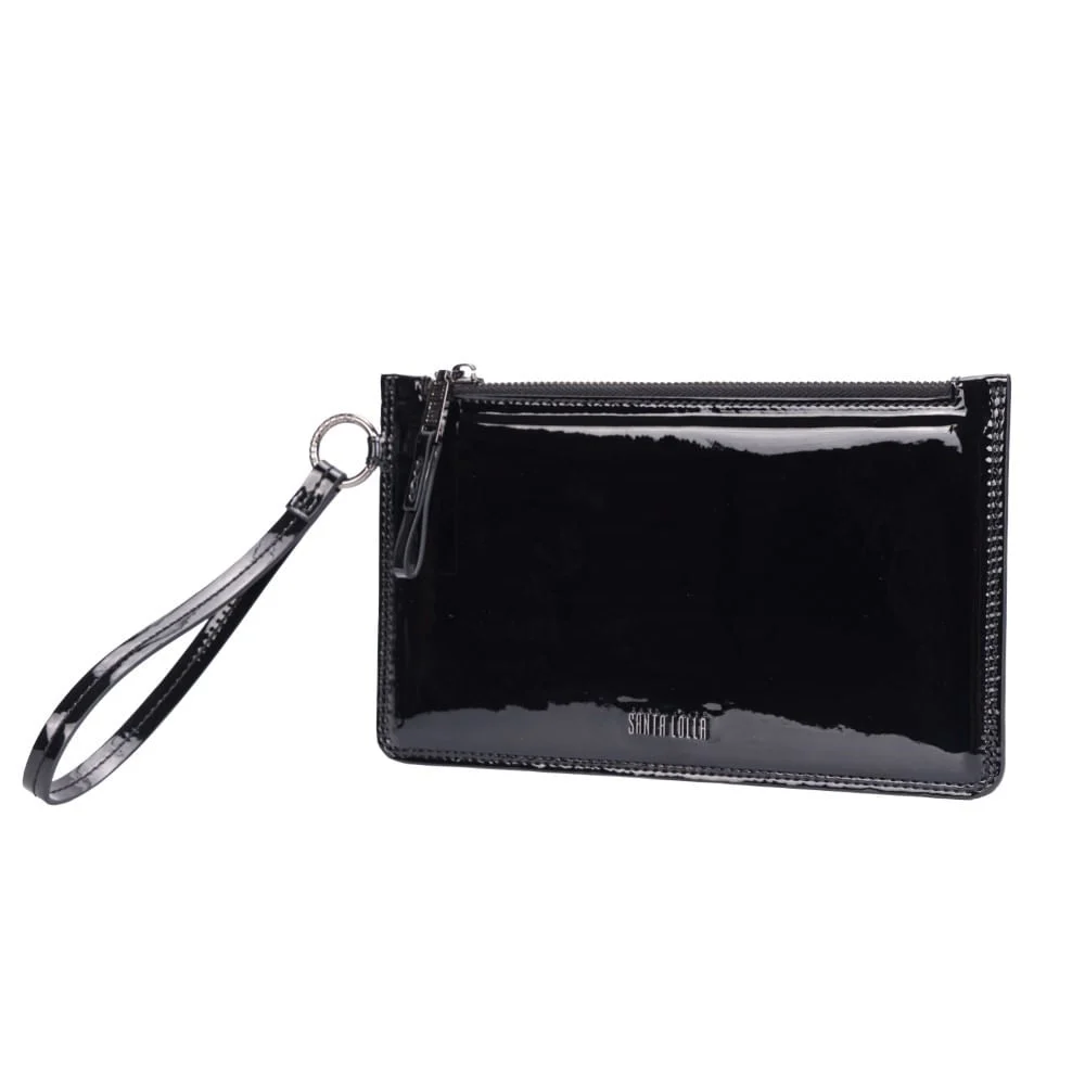 Clutch Pequena Verniz Preta Alça De Mão - vista 3 de 8
