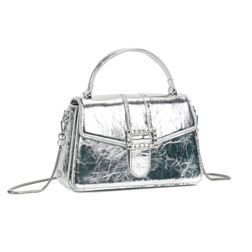 Bolsa Pequena Prata Metalizado Crinkle Fivela Brilho - vista 3 de 8