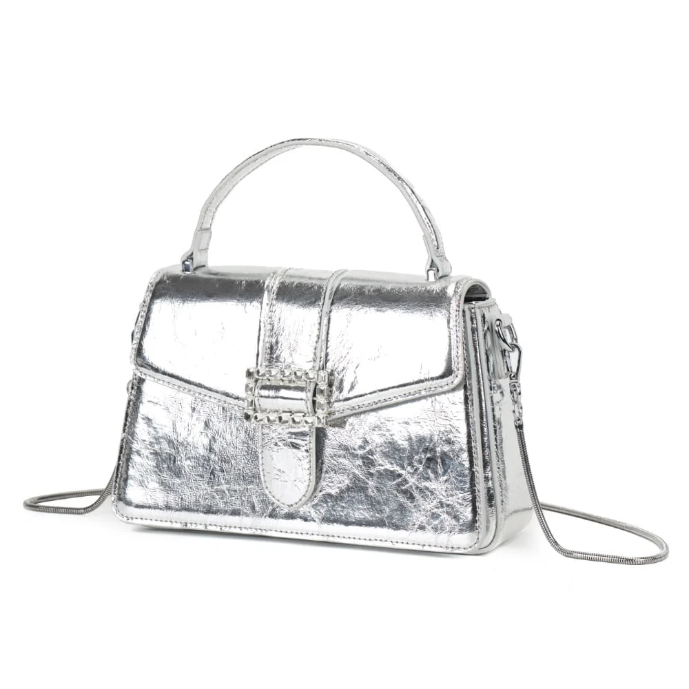 Bolsa Pequena Prata Metalizado Crinkle Fivela Brilho - vista 4 de 8
