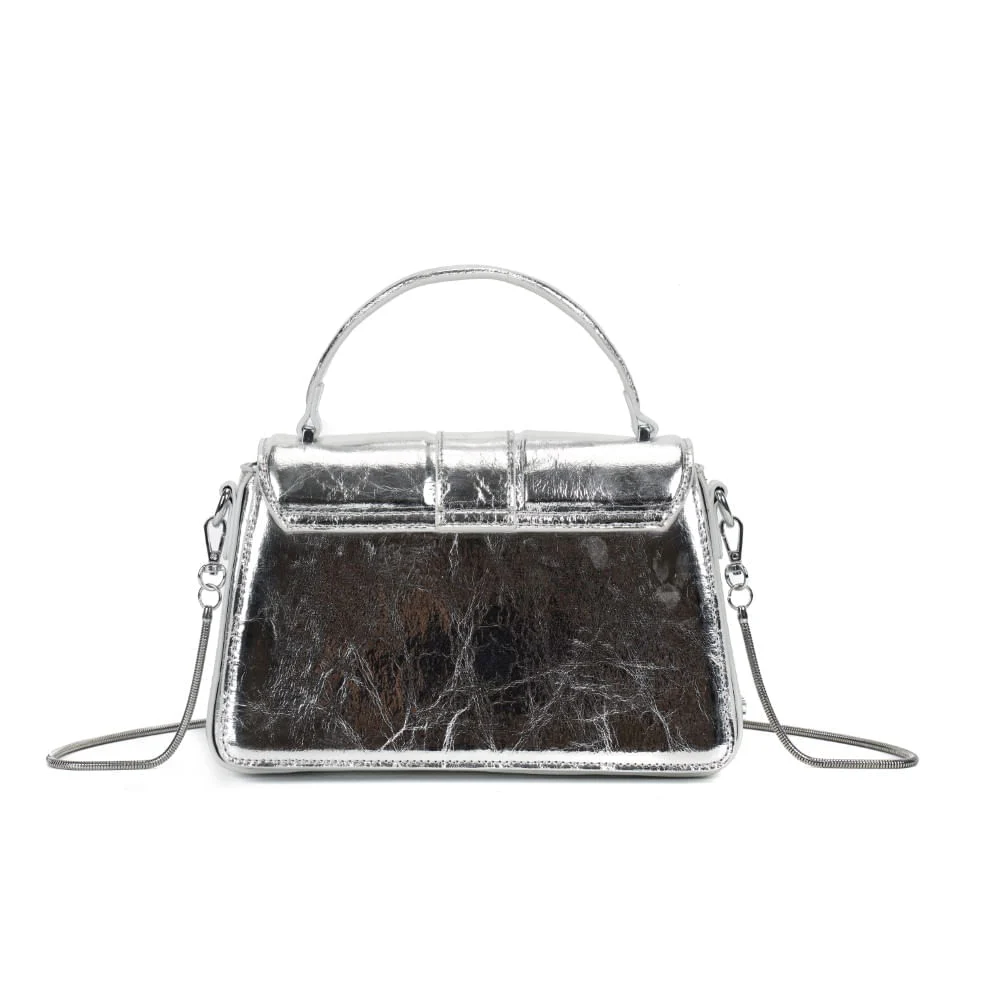 Bolsa Pequena Prata Metalizado Crinkle Fivela Brilho - vista 8 de 8