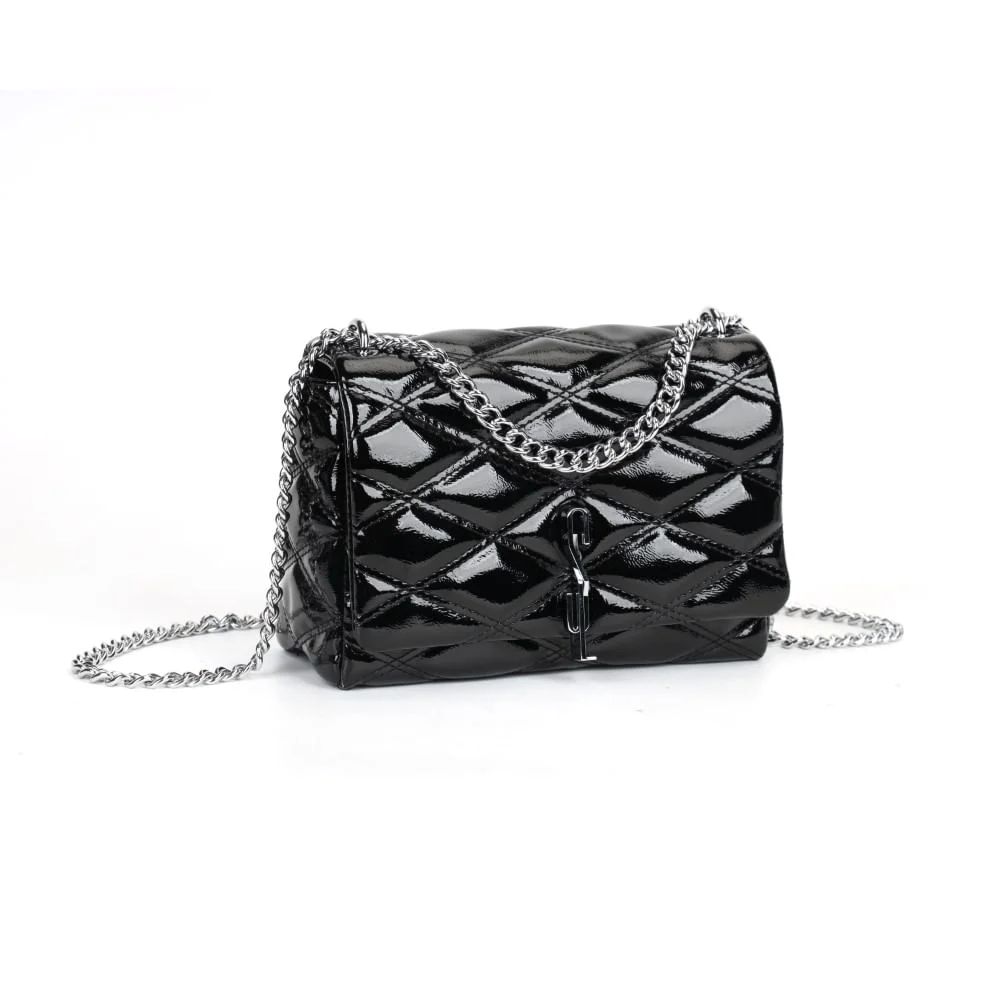 Bolsa Glossy Envernizada Preta Alça Corrente Transversal - vista 2 de 7