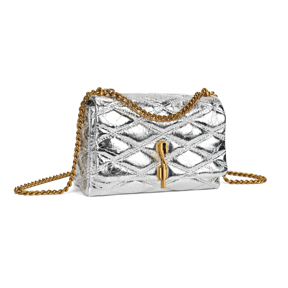 Bolsa Metal Crinkle Prata Alça Corrente Transversal - vista 2 de 8