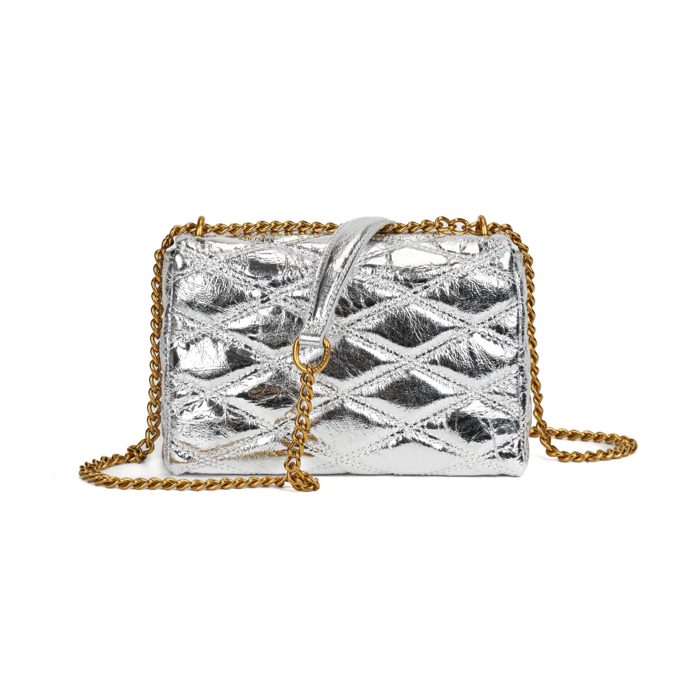 Bolsa Metal Crinkle Prata Alça Corrente Transversal - vista 5 de 8