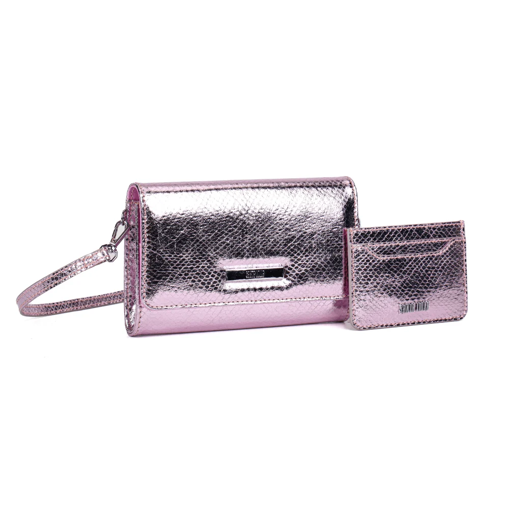 Kit Presente Bolsa Transversal E Porta Cartão Snake Rosa Metalizado - vista 3 de 7