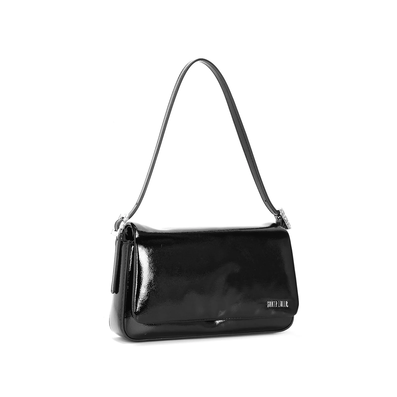 Bolsa Baguete Verniz Glossy Preta Alça De Ombro - vista 3 de 4