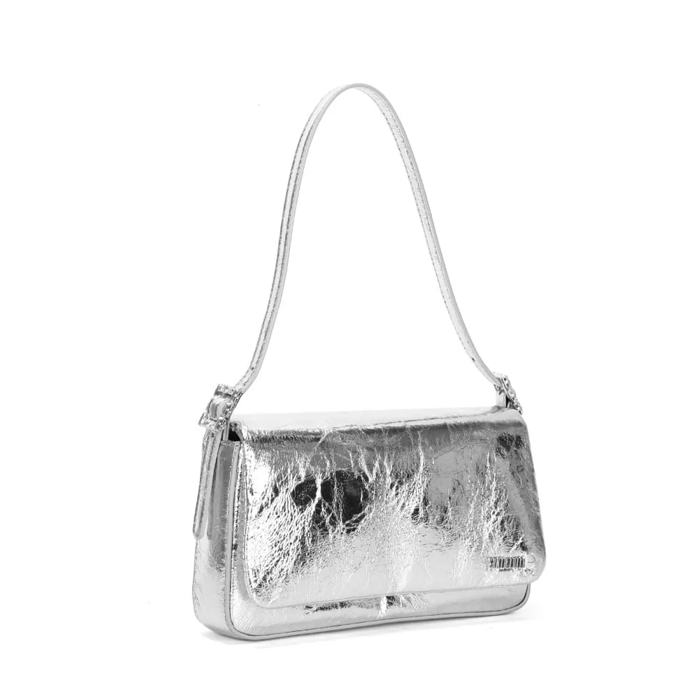 Bolsa Baguete Metalizada Prata Alça De Ombro - vista 2 de 3