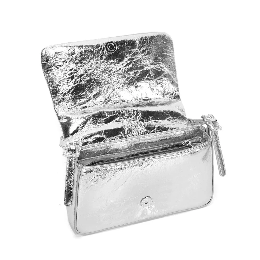 Bolsa Baguete Metalizada Prata Alça De Ombro - vista 3 de 3