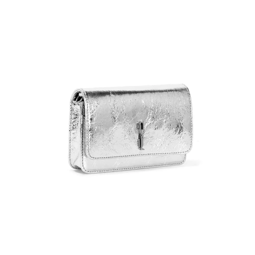 Bolsa Flap Bag Metalizado Crinkle Alça Transversal Prata - vista 2 de 4