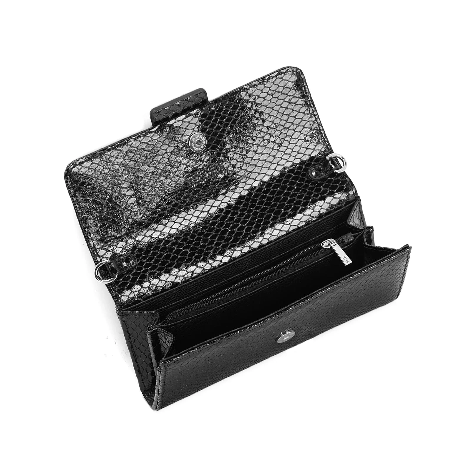 Bolsa Carteira Metalizado Preta Alça de Ombro - vista 3 de 3