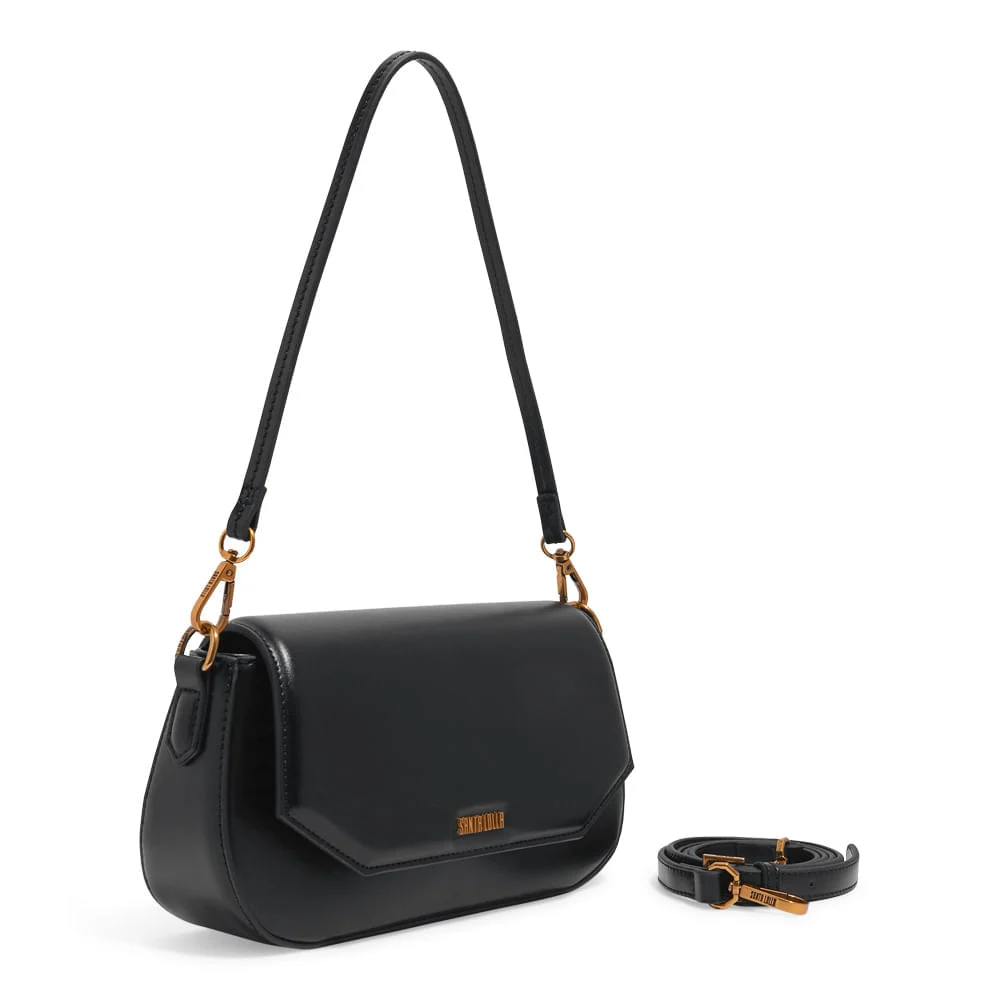 Bolsa Baguete Média Soft Preta Alça Ombro - vista 5 de 7