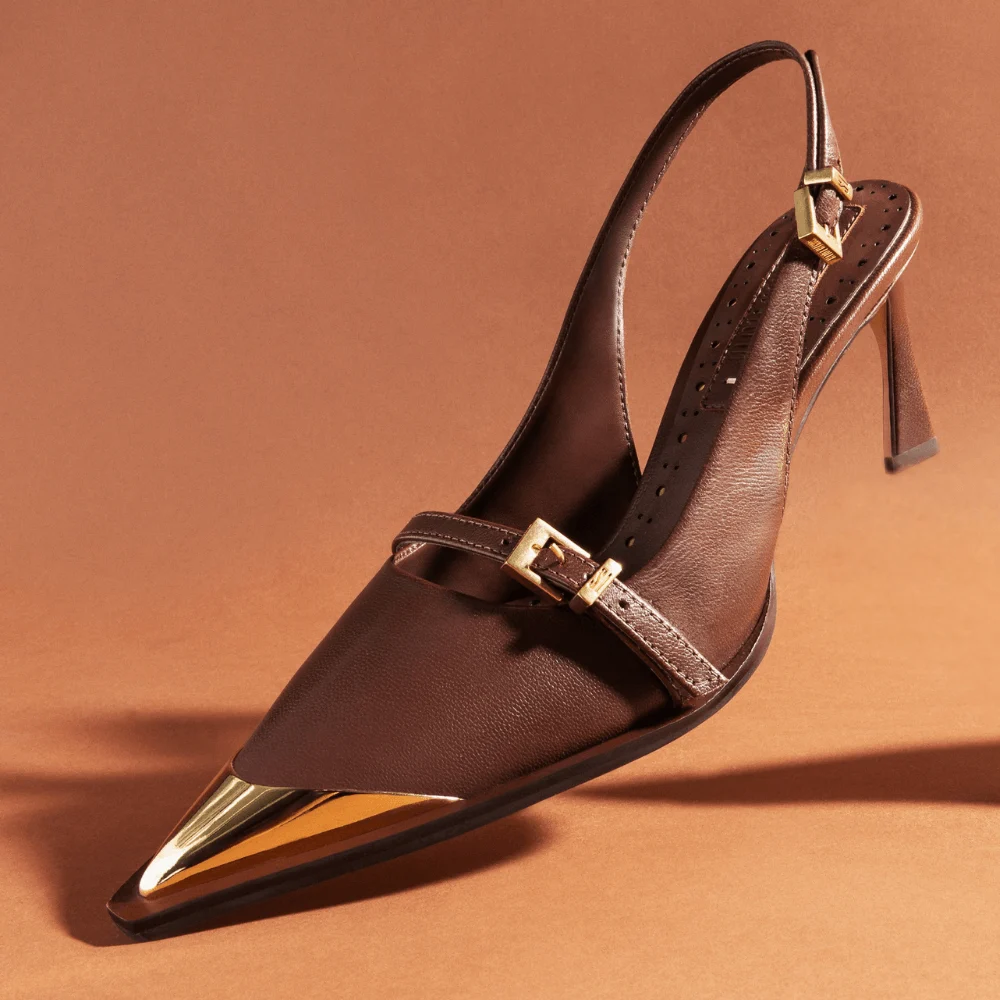 Scarpin Slingback Couro Pelica Soft Marrom Dark - vista 1 de 7