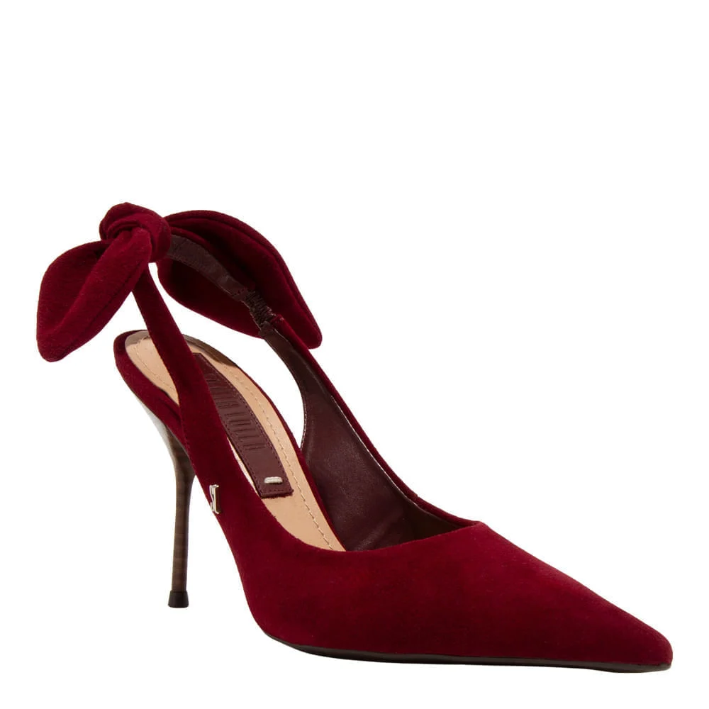 Scarpin Slingback Couro Camurça Merlot Amarração - vista 4 de 5