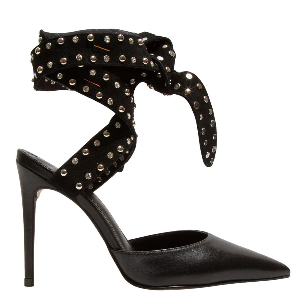 Scarpin Salto Alto Couro Confort Preto Amarração - vista 2 de 5