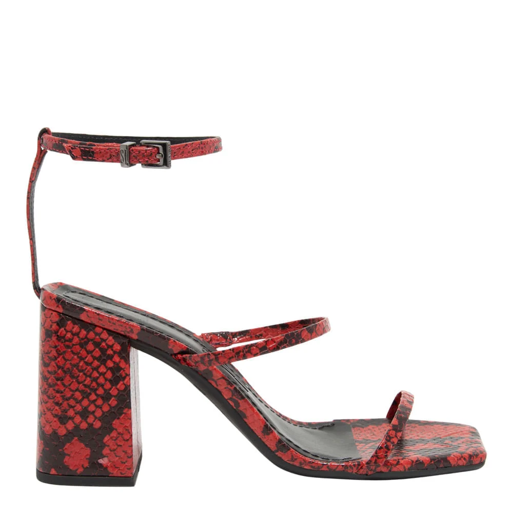 Sandália Lolla Couro Estampa Cobra Salto Alto Vermelho - vista 1 de 5