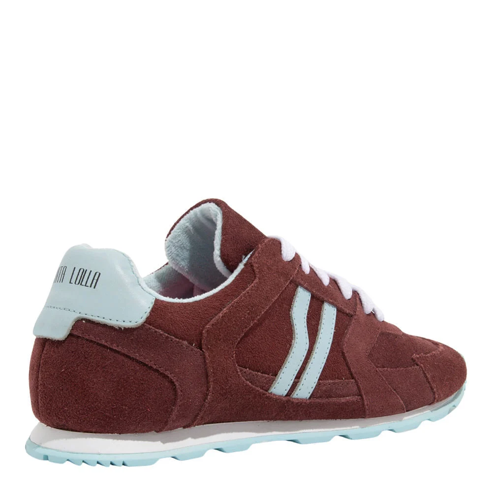 Tênis Jogging Couro Camurça Vermelho Bordô Recortes Azul - vista 5 de 5