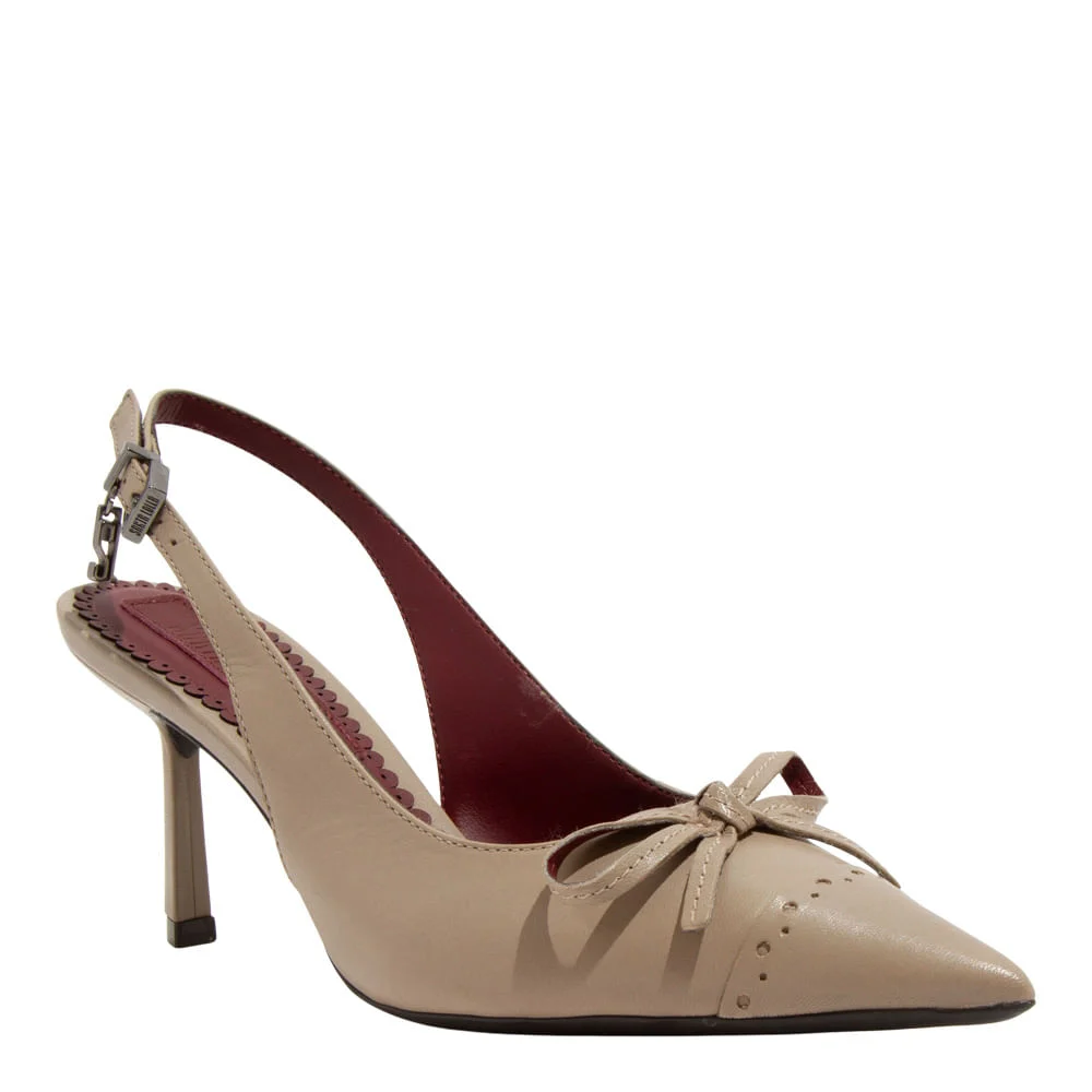Scarpin Slingback Couro Pelica Soft Cinza Grey Laço - vista 2 de 4