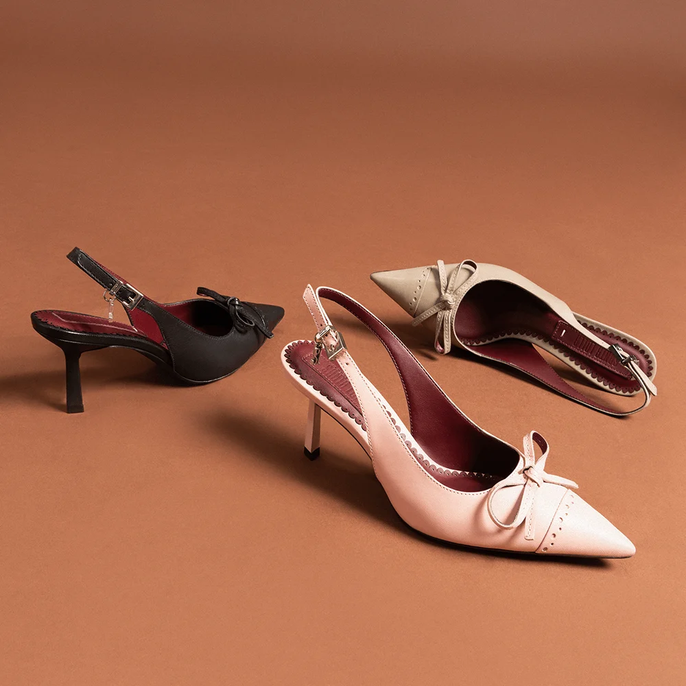 Scarpin Slingback Couro Pelica Soft Cinza Grey Laço - vista 4 de 4