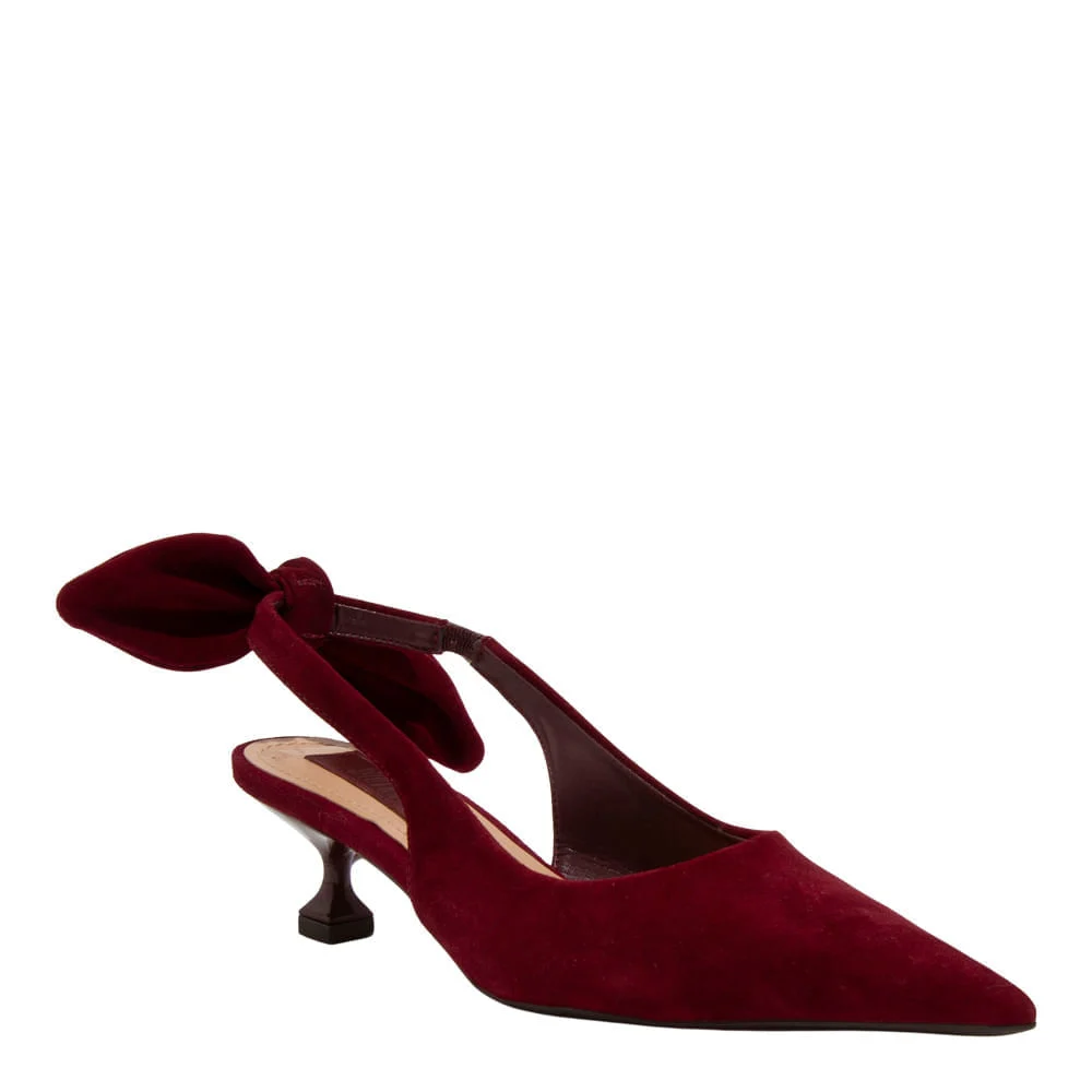 Scarpin Couro Camurça Premium Vermelho Merlot Bico Fino - vista 2 de 5