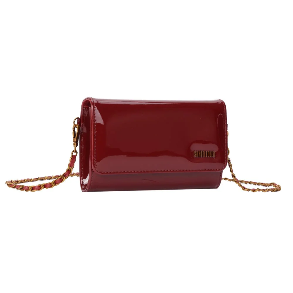 Bolsa Carteira Verniz Vermelho Merlot Alça De Ombro - vista 2 de 6