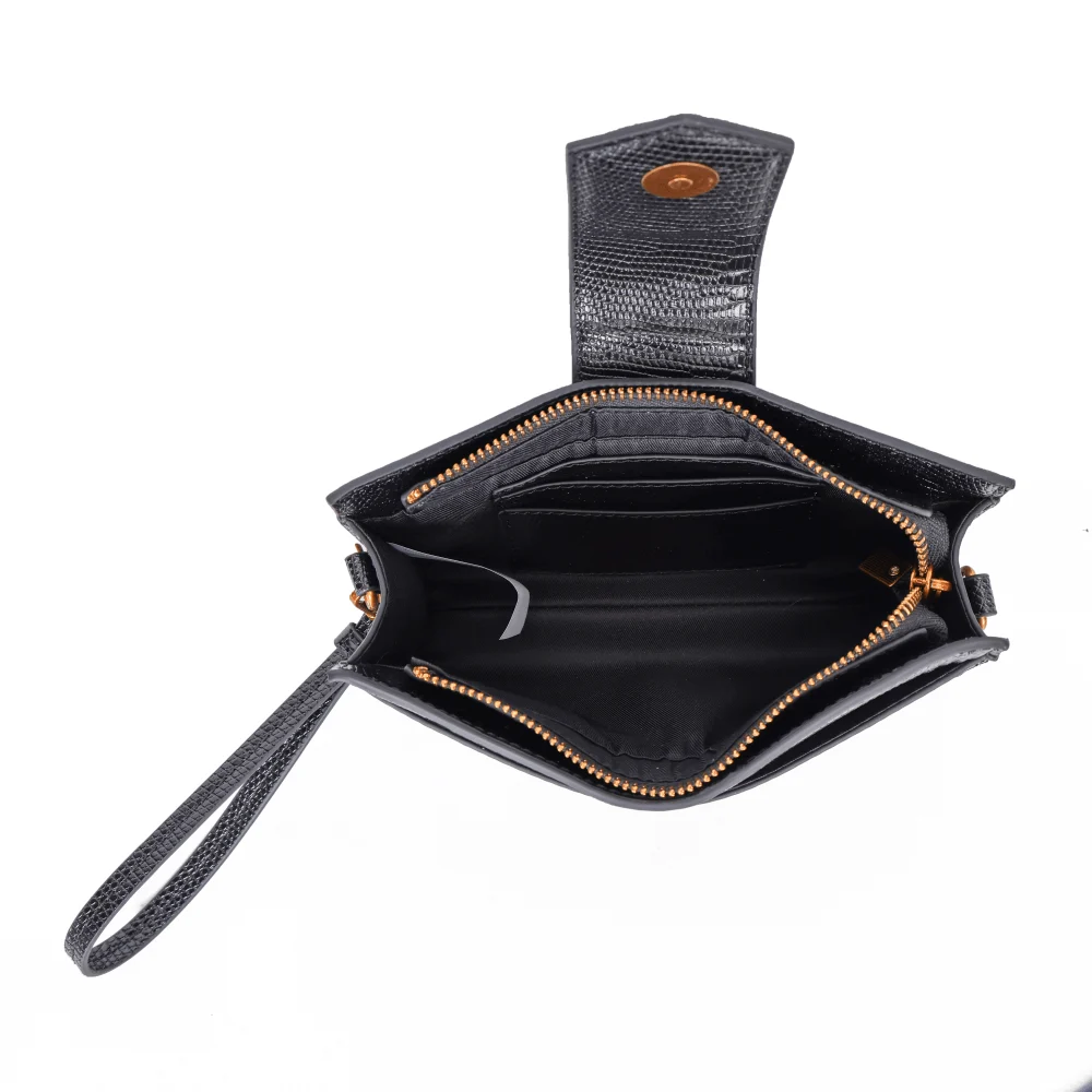 Bolsa Carteira Lizard Preta Alça De Ombro - vista 6 de 7