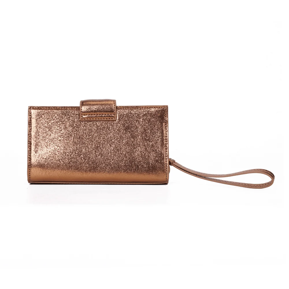 Bolsa Carteira Metalizada Bronze Alça De Ombro - vista 5 de 6