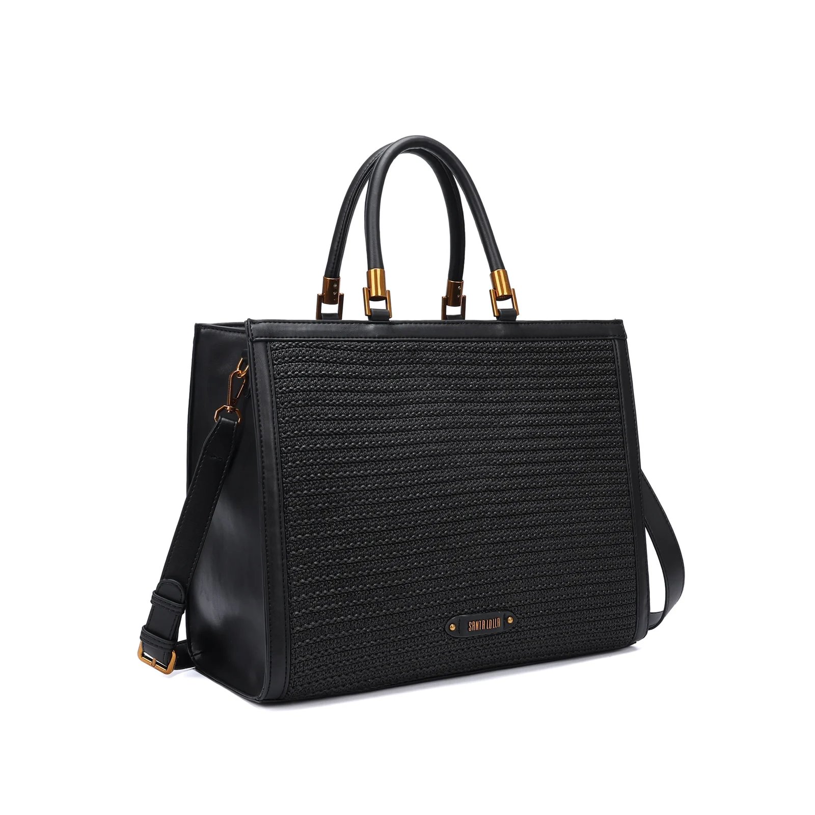 Bolsa Tote Tramado Preta Duas Alças - vista 2 de 5