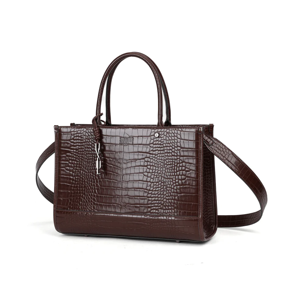 Bolsa Tote Croco Marrom Dark Cocoa Duas Alças - vista 3 de 7