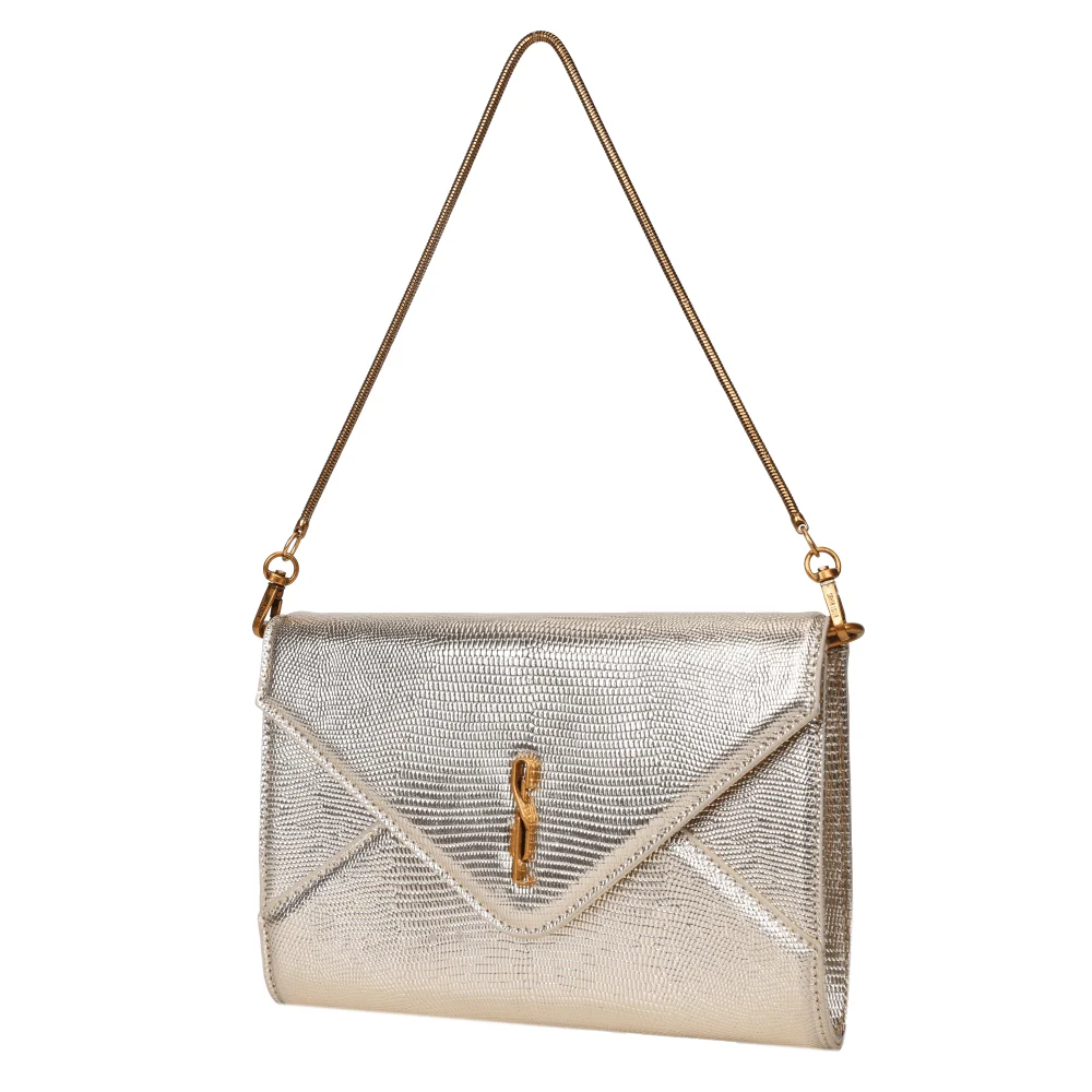 Bolsa Clutch Envelope Metalizada Dourada Alça De Mão - vista 3 de 4