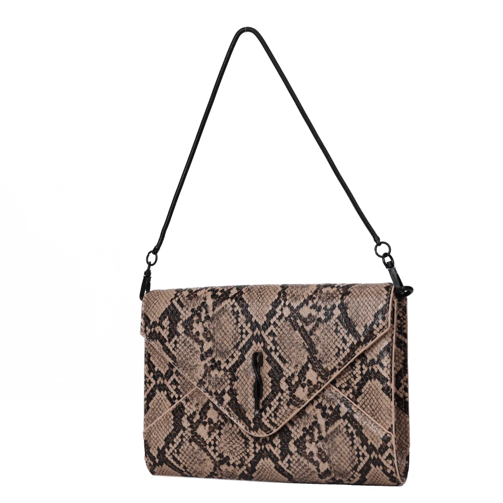 Bolsa Clutch Envelope Animal Print Cobra Bege Alça De Mão - vista 3 de 6