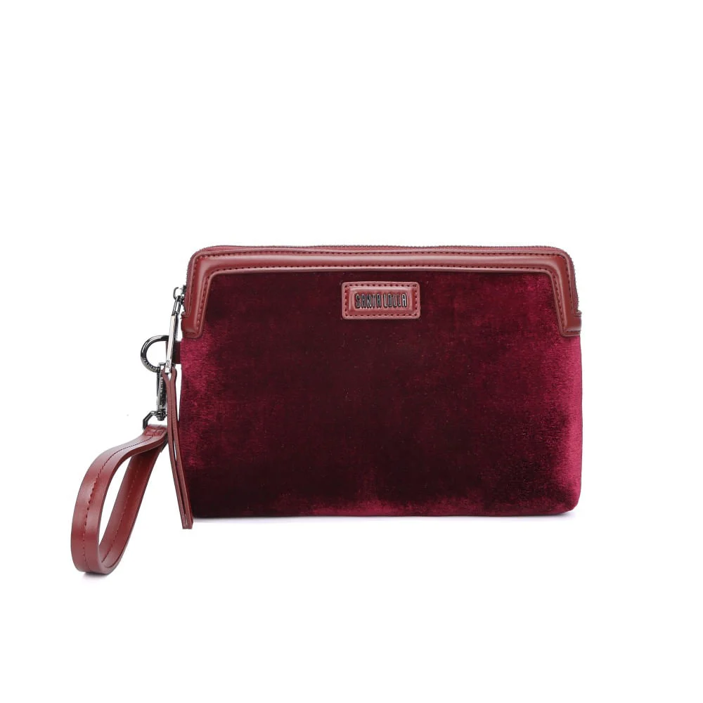 Clutch Veludo Vermelho Merlot Alça De Mão - vista 1 de 5