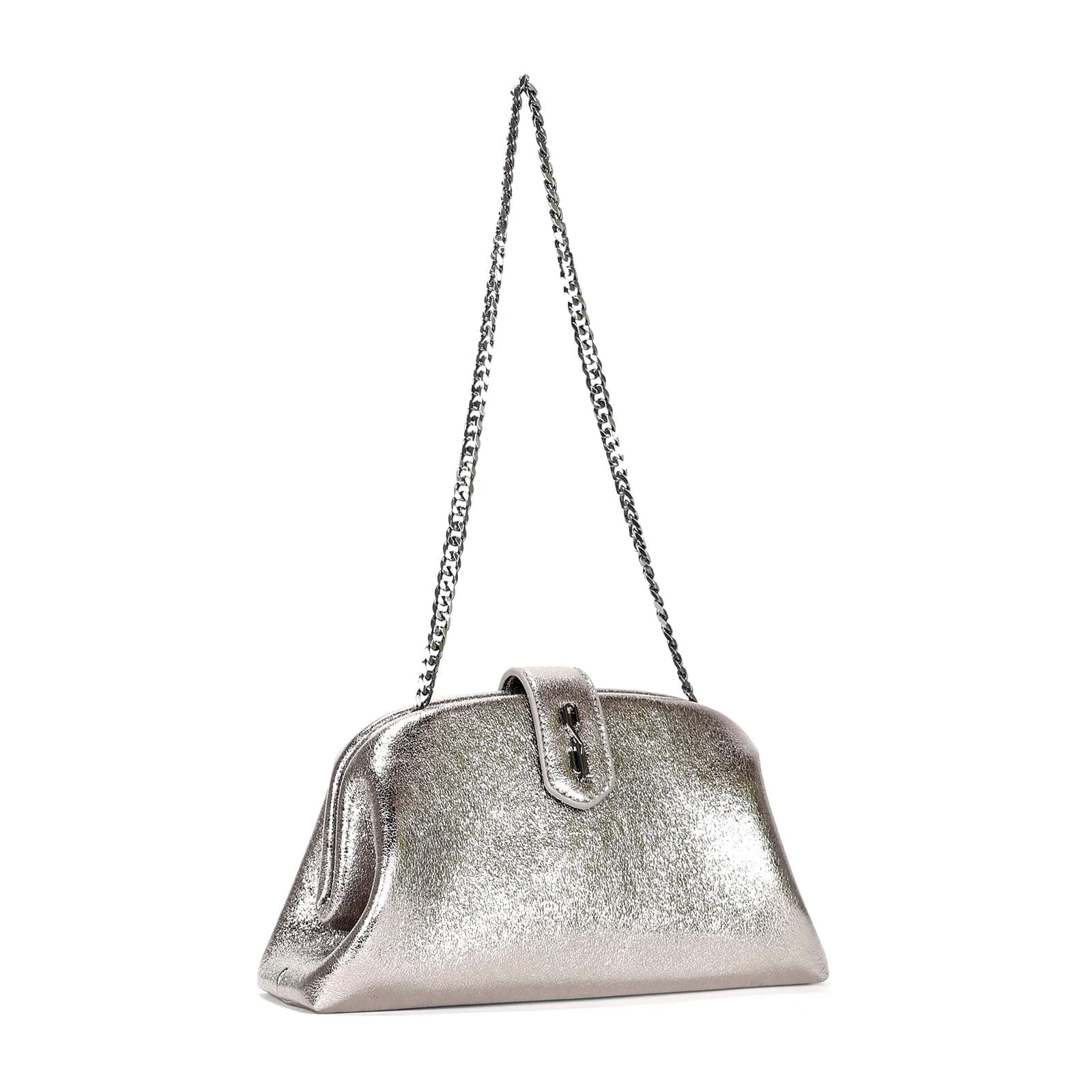 Bolsa Clutch Metalizada Cinza Alça De Ombro - vista 3 de 5