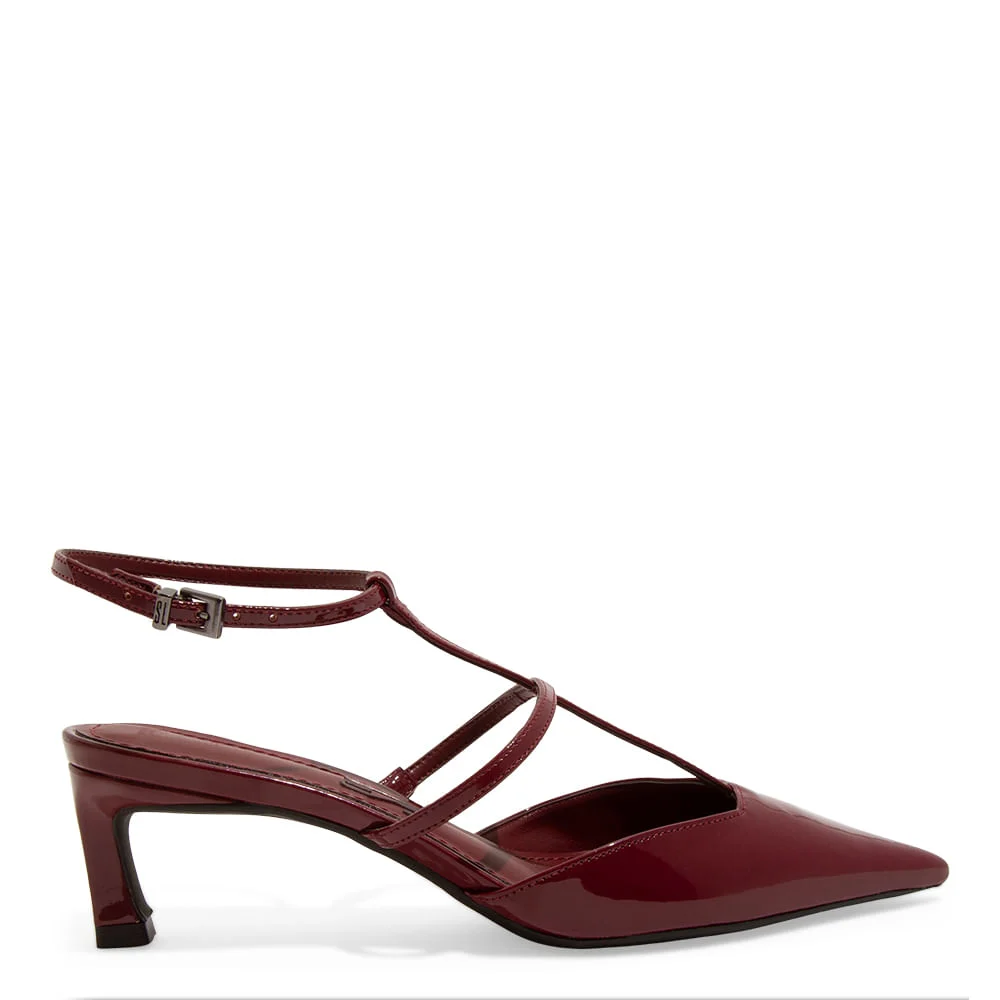 Scarpin Slingback Verniz Vermelho Marsala Salto Baixo Fino - vista 1 de 3