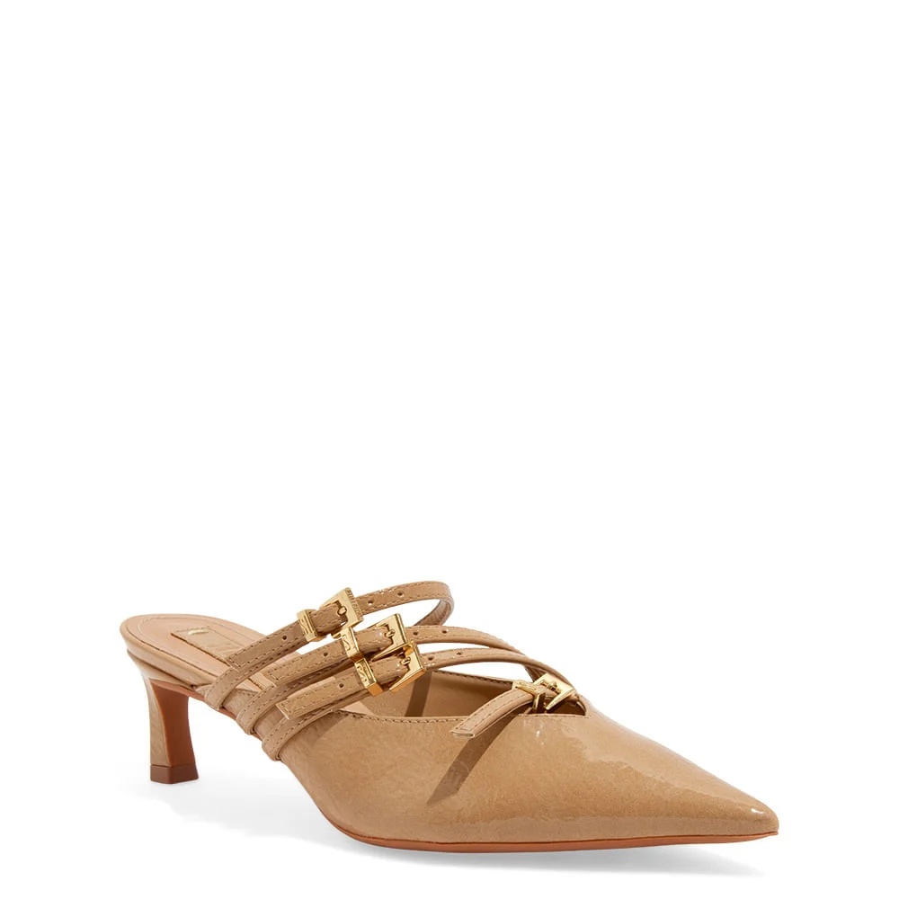 Mule Verniz Glossy Bege Salto Fino Baixo - vista 2 de 3