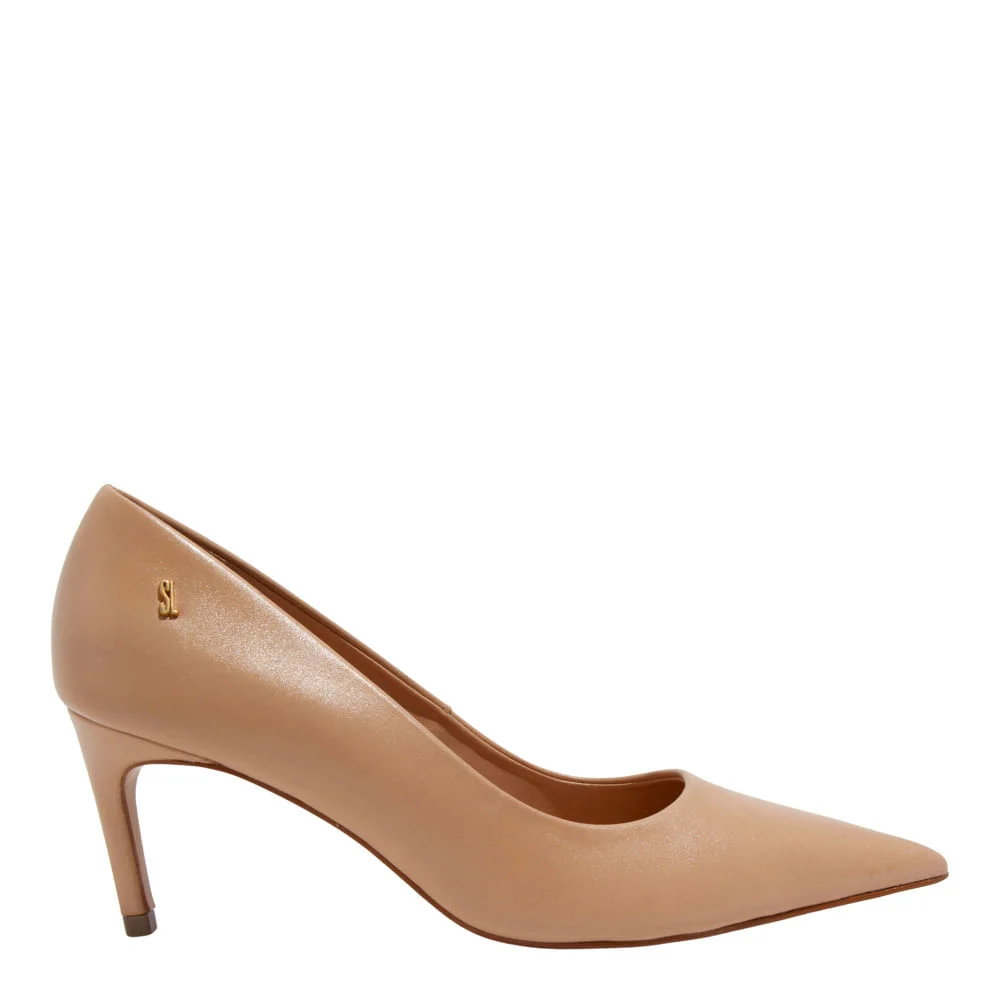 Scarpin Couro Confort Bege Bico Fino - vista 1 de 3
