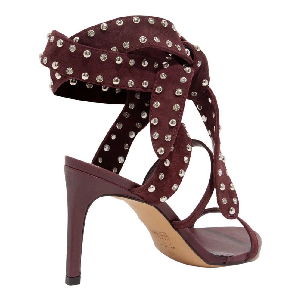 Sandália Couro Camurça Premium Vermelho Merlot Salto Alto Fino - vista 6 de 6