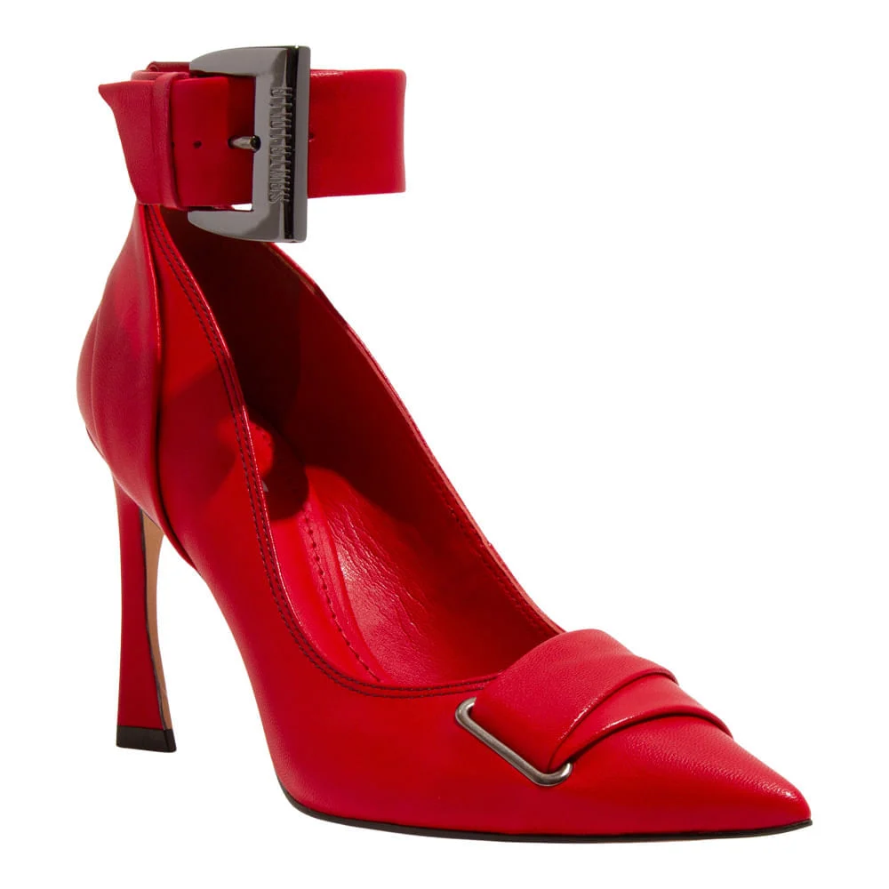 Scarpin Couro Pelica Soft Vermelho Bico Fino - vista 3 de 5