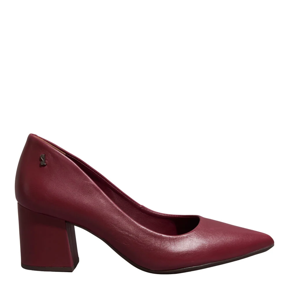 Scarpin Couro Pelica Soft  Soft Bico Fino Salto Bloco Vermelho Merlot - vista 1 de 3