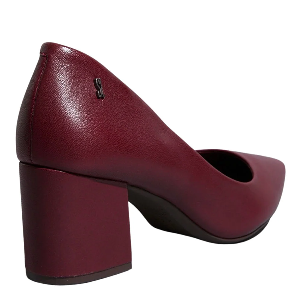 Scarpin Couro Pelica Soft  Soft Bico Fino Salto Bloco Vermelho Merlot - vista 3 de 3