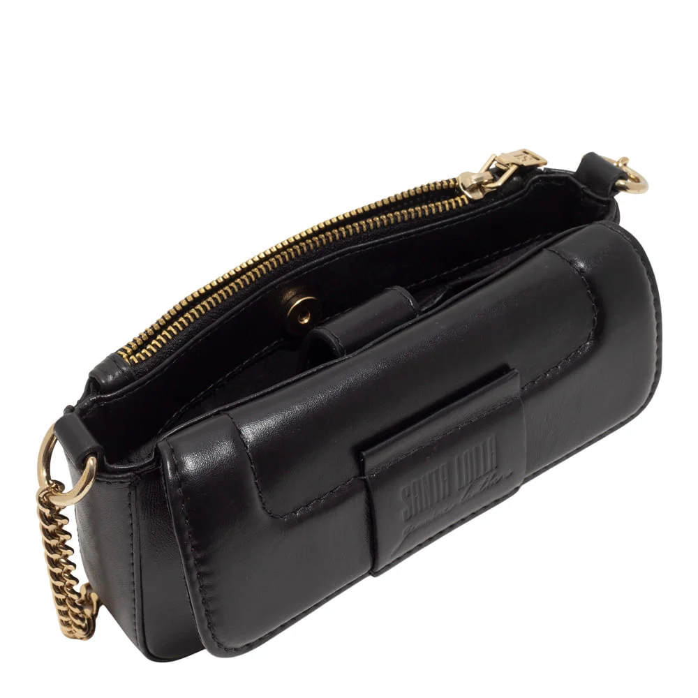 Bolsa Pequena Couro Soft Preto Alça Corrente - vista 3 de 3