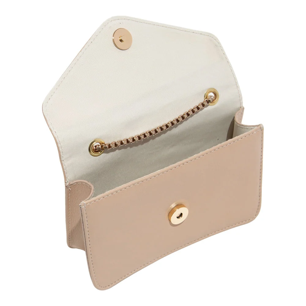 Bolsa Envelope Couro Soft Bege Alça Transversal - vista 3 de 3