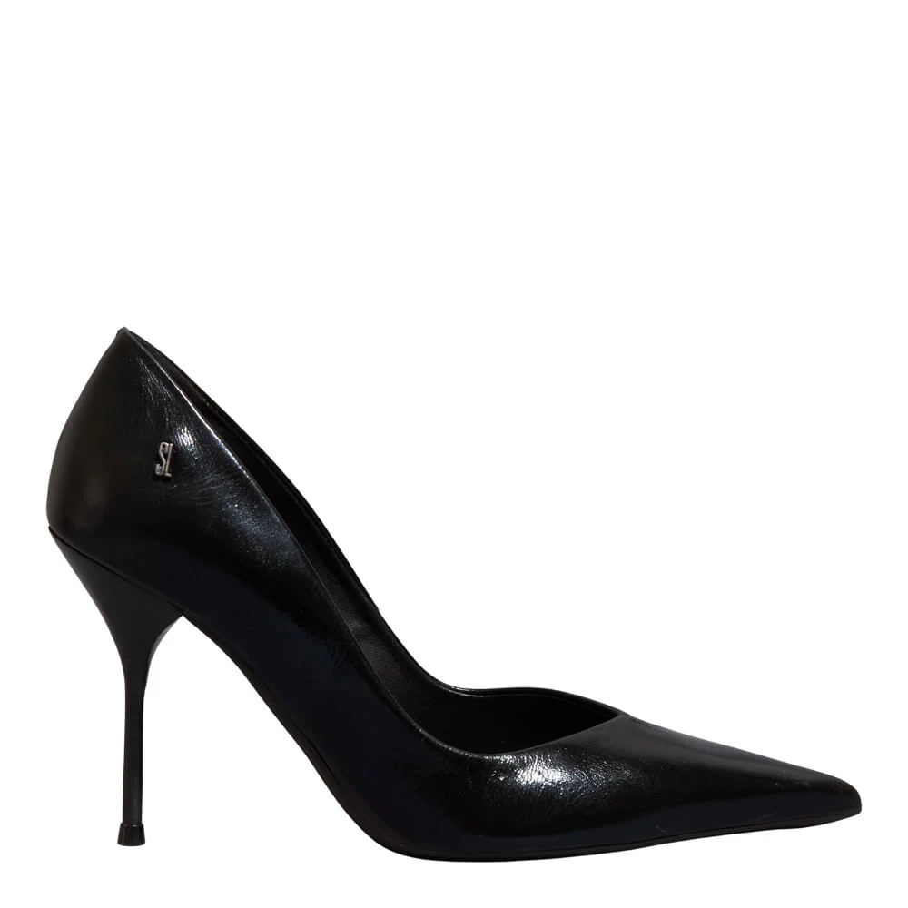 Scarpin Couro Preto Bico Fino Salto Agulha - vista 1 de 3