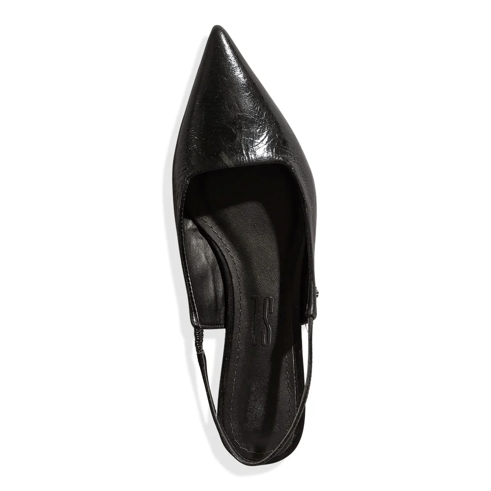 Sapatilha Slingback Metalizada Preta Bico Fico - vista 4 de 4