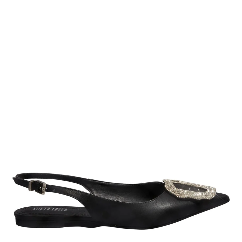 Sapatilha Slingback Couro Confort Bico Fino Preta - vista 1 de 4