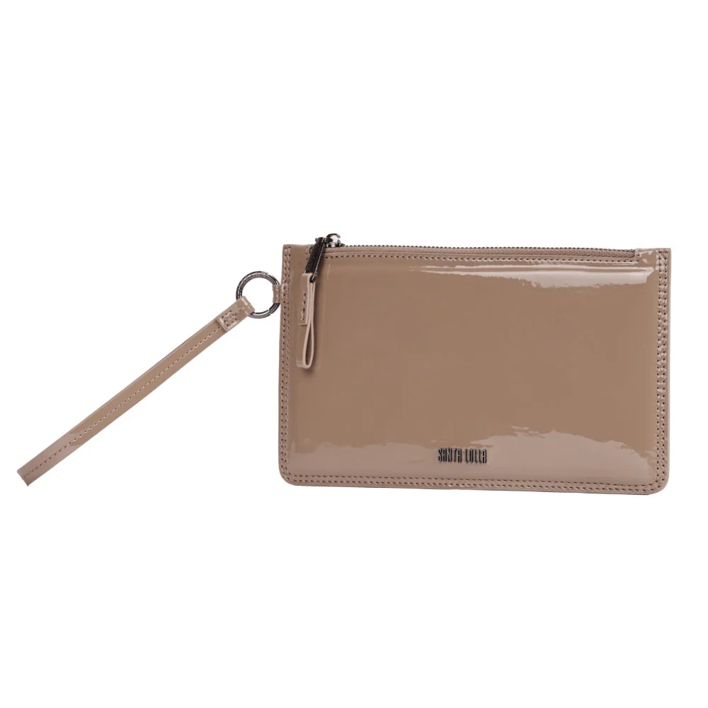 Clutch Pequena Verniz Bege Alça De Mão - vista 3 de 7